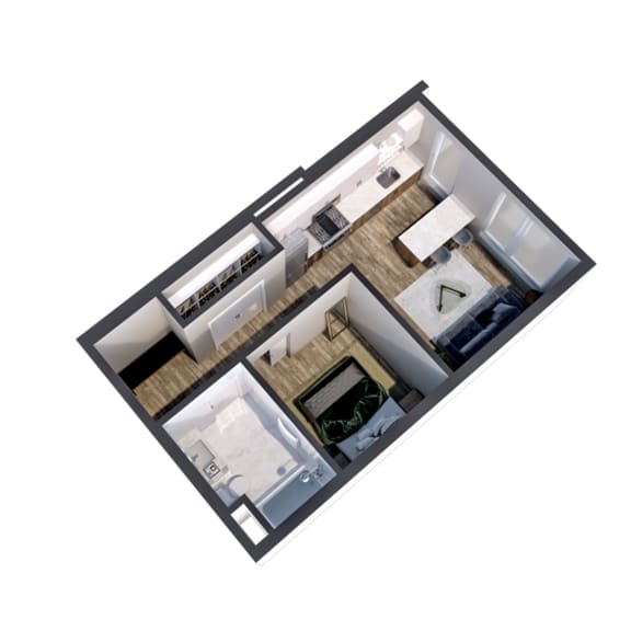 Thumbnail 2 of 2 Bryant one bedroom 3D floorplan at The Central
