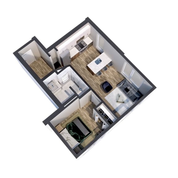 Thumbnail 2 of 5 Carag 1-bedroom floor plan 3D view at The Central apartments near downtown Minneapolis MN