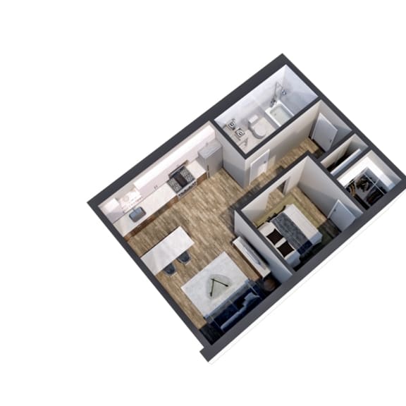 Thumbnail 2 of 6 Harriet 1 bedroom floor plan 3D view at The Central apartments near downtown Minneapolis MN