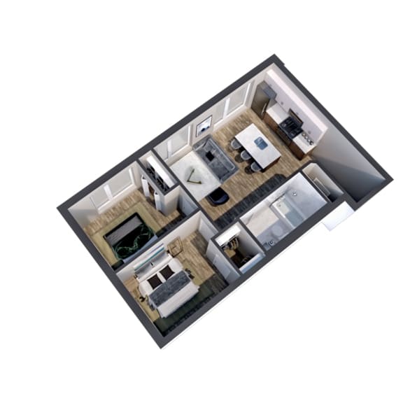 Thumbnail 2 of 2 Kingfield 2 bedroom floor plan 3D view at The Central apartments near downtown Minneapolis MN