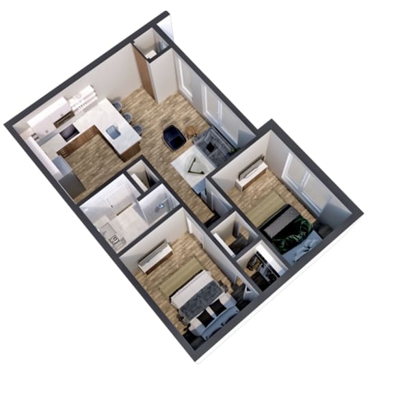 Thumbnail 2 of 2 Lynhurst 2 bedroom floor plan 3D view at The Central apartments near downtown Minneapolis MN