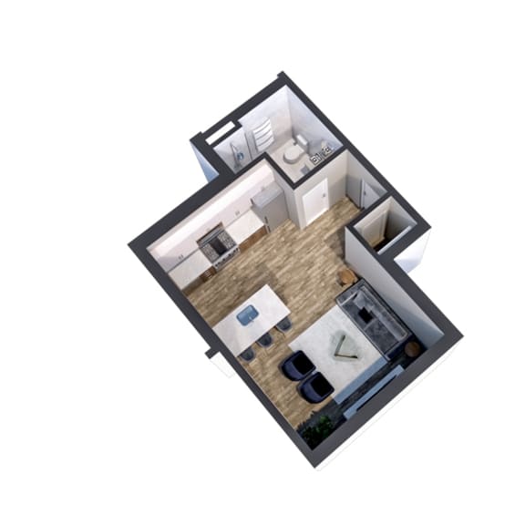 Thumbnail 2 of 2 Page studio one bathroom 3D floor plan at The Central in Minneapolis MN