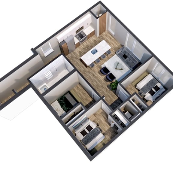 Thumbnail 2 of 4 Powderhorn 3 bedroom apartment 3D view at The Central near downtown Minneapolis MN
