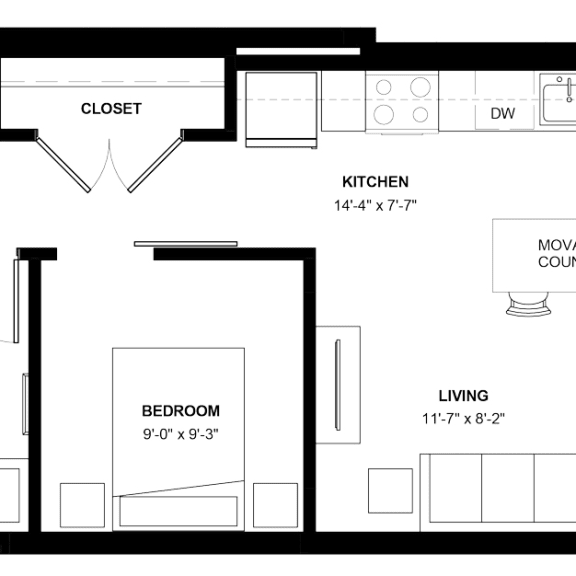 Thumbnail 1 of 2 Bryant 1-bedroom floor plan at The Central apartments near downtown Minneapolis MN