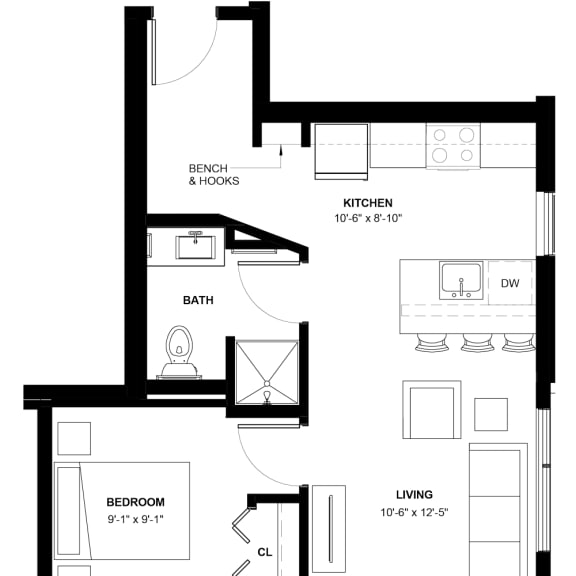 Thumbnail 1 of 5 Carag 1-bedroom floor plan at The Central apartments near downtown Minneapolis MN