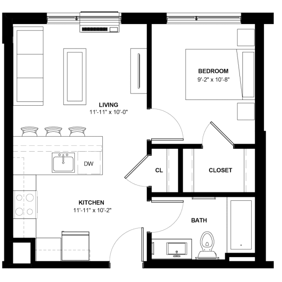 Thumbnail 1 of 5 Lyndale-B 1-bedroom floor plan at The Central apartments near downtown Minneapolis MN