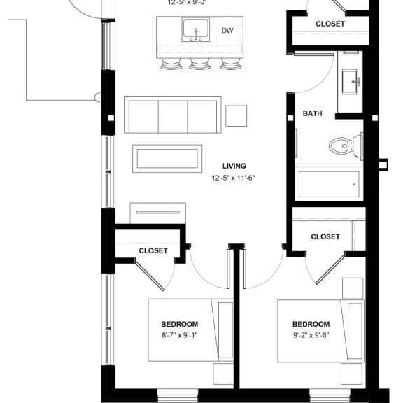 Thumbnail 1 of 2 Kingfield 2 bedroom floor plan at The Central apartments near downtown Minneapolis MN
