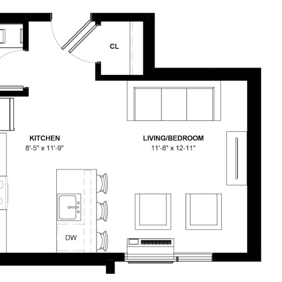 Thumbnail 1 of 2 Page studio one bathroom floor plan at The Central in Minneapolis MN
