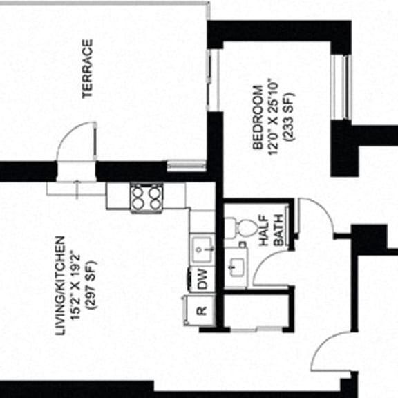 Thumbnail 3 of 14 1 Bed 1.5 Bath Floor Plan at Park Heights by the Lake Apartments, Chicago, Illinois