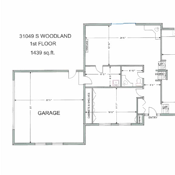 a floor plan for a 1439 square foot garage at  31049 s woodland.