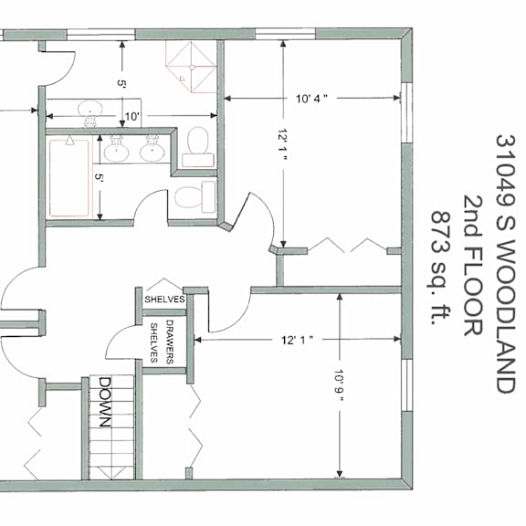 a floor plan for the 2nd story of the home at 31049 s. woodland