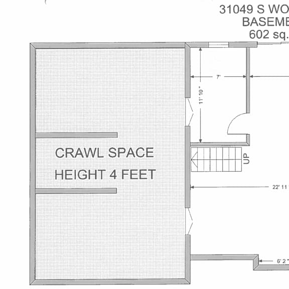 a drawing of a 602 square foot basement with a basement space that has a 4 foot crawl space