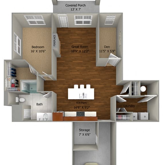 Thumbnail 2 of 2 1 bedroom + den (963 sf)1 FloorPlan at Cedar Place Apartments, Wisconsin