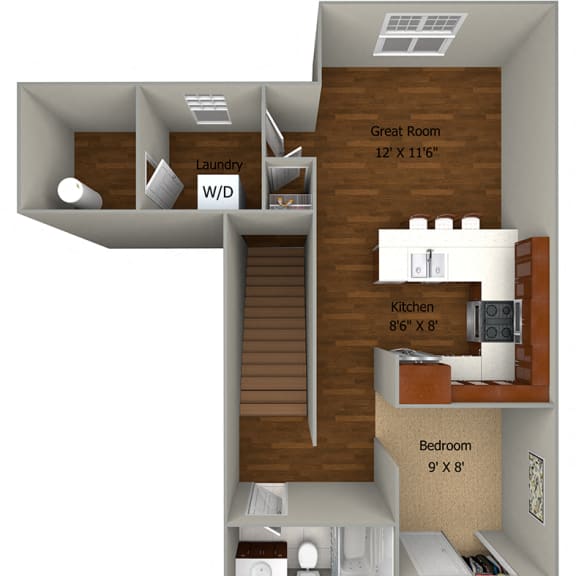 Thumbnail 2 of 2 Studio /  1 Bath (624 sf) Floor Plan FloorPlan at Cedar Place Apartments, Cedarburg, Wisconsin