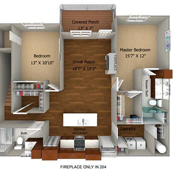 Thumbnail 2 of 2 2 Bedroom/2 Bath (1266 sf) Floor Plan at Cedar Place Apartments, Wisconsin