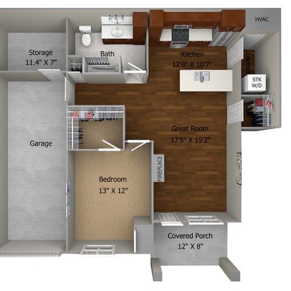 Thumbnail 2 of 2 1 Bedroom/1 Bath (839 sf) Floor Plan at Cedar Place Apartments, Wisconsin, 53012