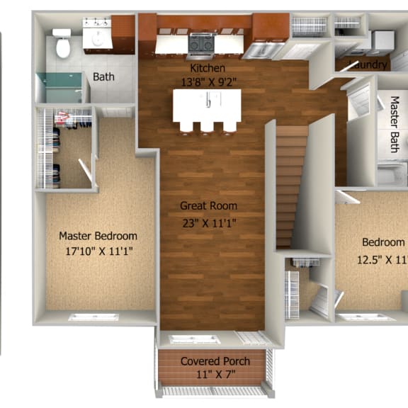Thumbnail 2 of 2 2 Bedroom/2 Bath (1237 sf) Floor Plan at Cedar Place Apartments, Cedarburg, Wisconsin