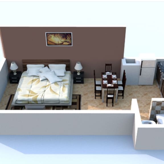 Thumbnail 2 of 3 a bedroom with a bed and a table and chairs