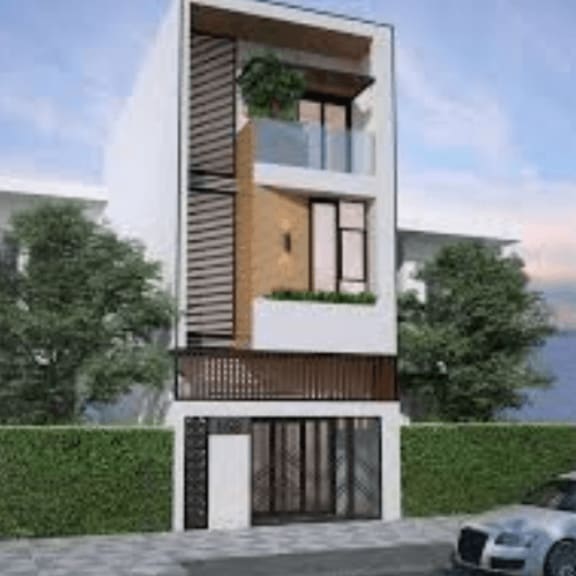 a rendering of a building with a car in front of it
