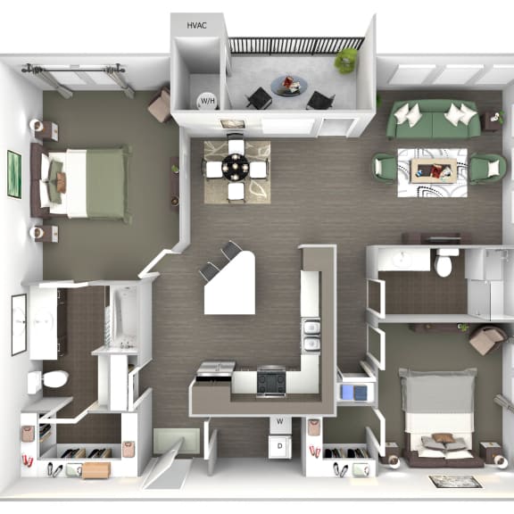 Thumbnail 3 of 3 2 Bedroom Cabin 3D Floor Plan