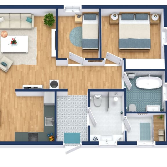 Thumbnail 1 of 3 2 Bedroom 3D House Plan Examples