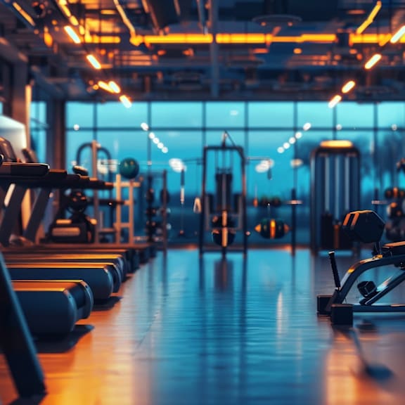 a gym with treadmills and other exercise equipment.