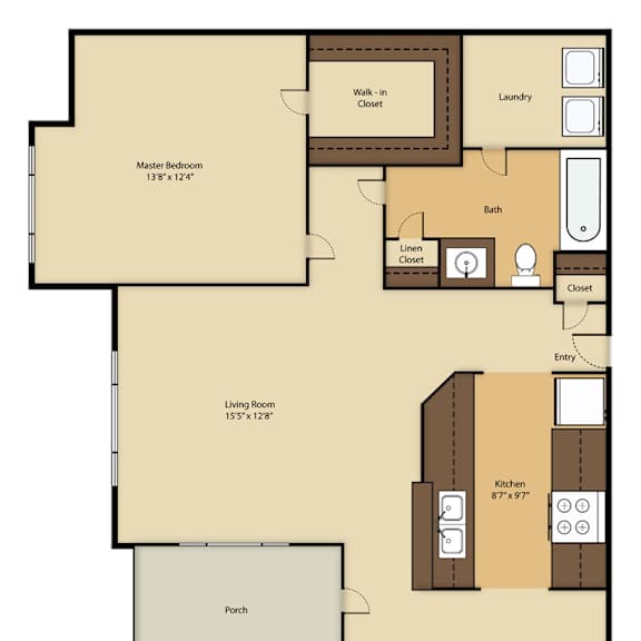 a floor plan of a house with a living room, dining room, kitchen, two bedrooms, and a master bedroom.