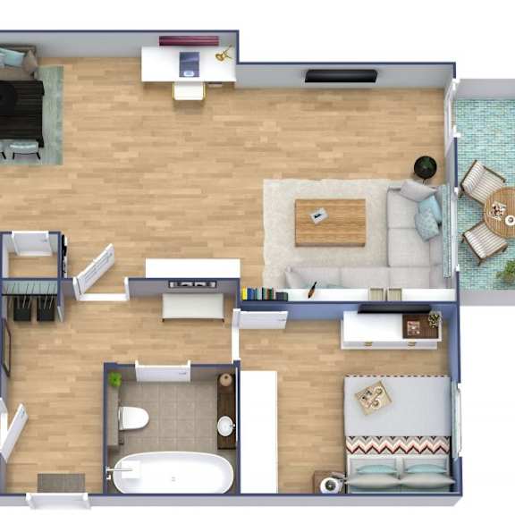 Thumbnail 1 of 2 A top-down view of a house layout with a pool.