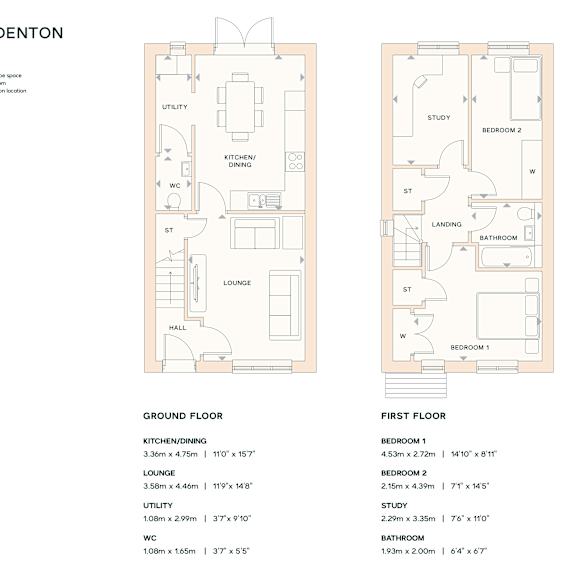Thumbnail 2 of 2 A floor plan for a property called The Denton, showing the layout of the ground and first floor.