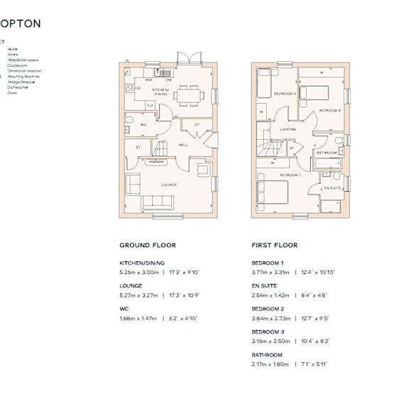 Thumbnail 2 of 2 A floor plan for a property named Hopton, showing the layout of the ground and first floor.