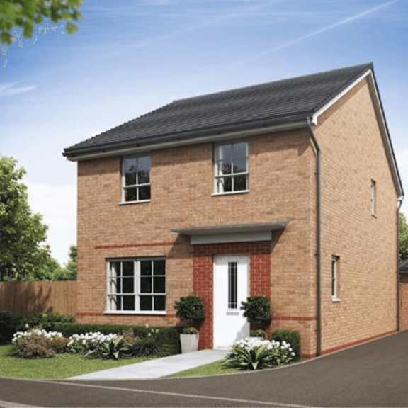 a brick house with a white door and windows.