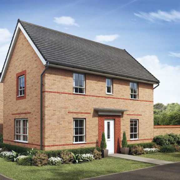 Thumbnail 1 of 2 A brick house with a white door and windows.