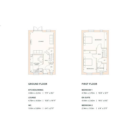 Thumbnail 2 of 2 A floor plan for a property named Wareham is displayed, showing the layout of the ground and first floors.