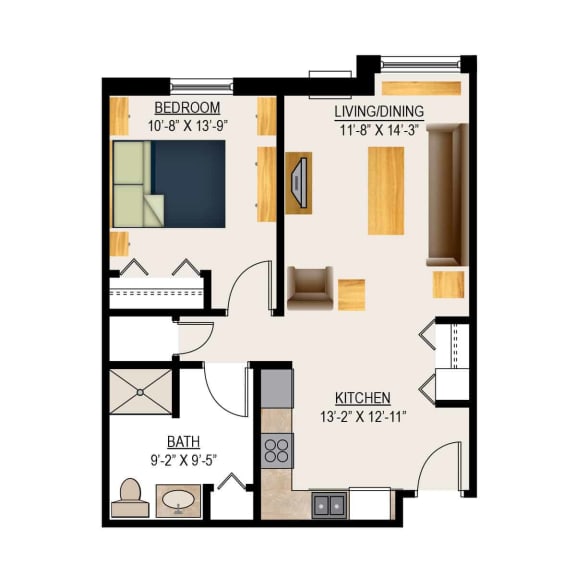 Thumbnail 1 of 3 1 bedroom floor plan image