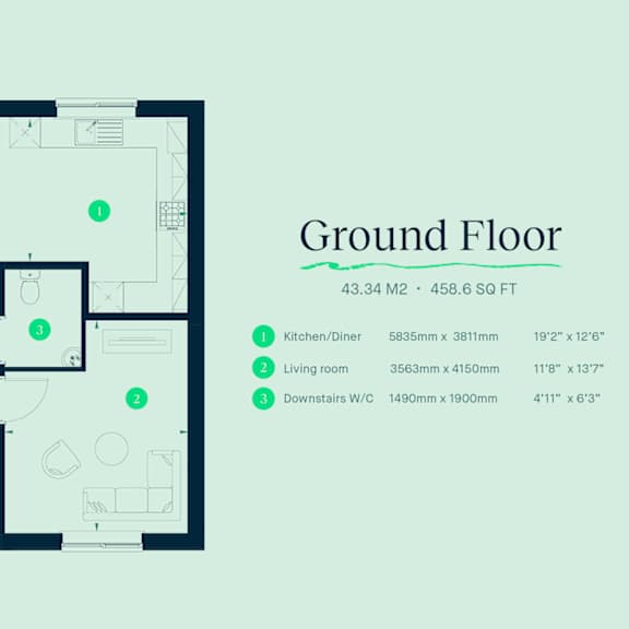 Thumbnail 4 of 5 floor plan of a ground floor apartment