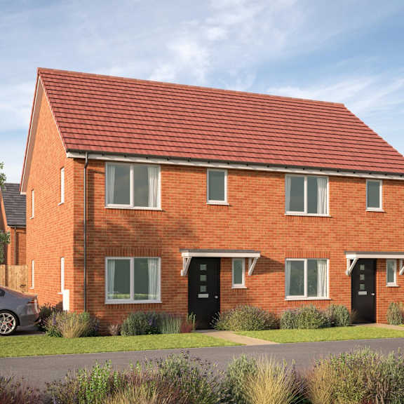 Thumbnail 2 of 5 a rendering of a brick house with a red roof