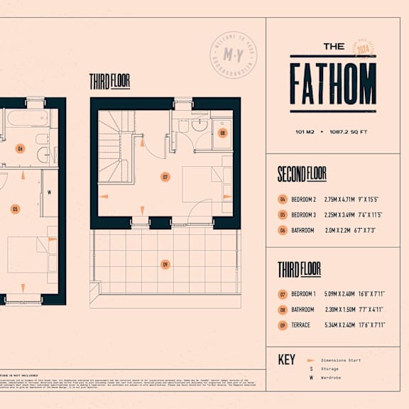 Thumbnail 4 of 5 A floor plan for a building named The Fathom, with two separate sections for the second and third floors.