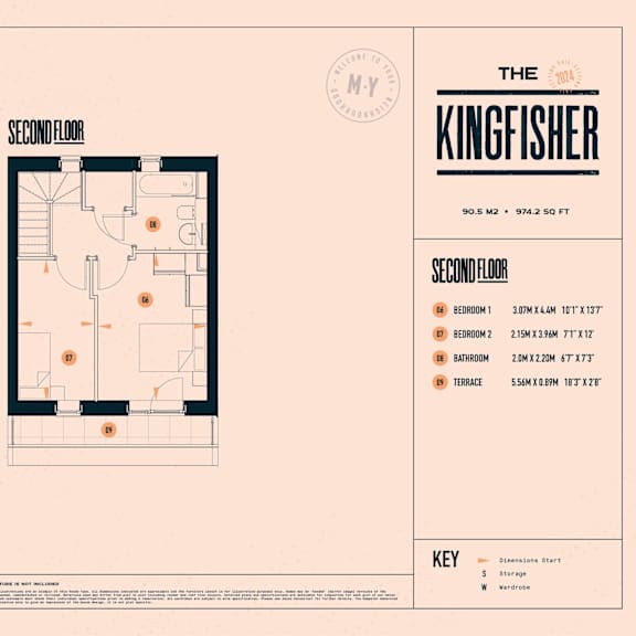 Thumbnail 5 of 5 A floor plan for the second floor of The Kingfisher, showing room layouts and dimensions.