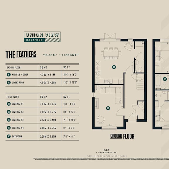 Thumbnail 6 of 6 The Feathers 1232 SQFT Floorplans at UnionView Apartments, Dartford DA2 6GZ