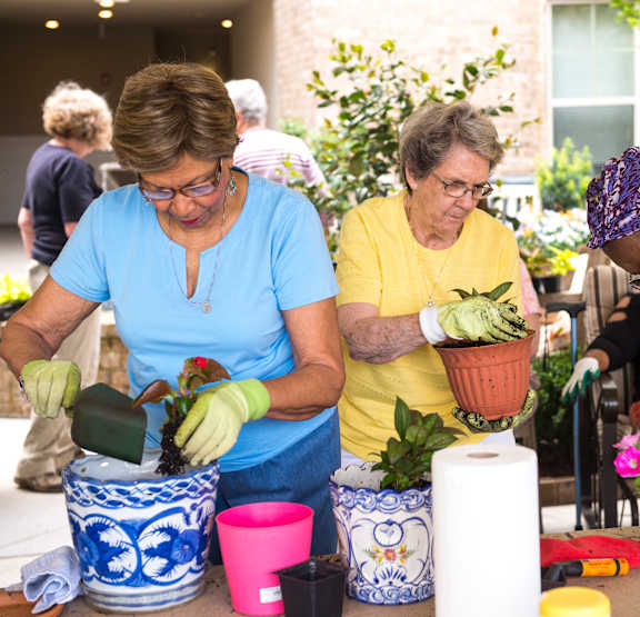 a group of women working in a garden