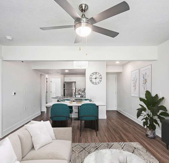 Modern dining room and kitchen at Green Ridge Apartments, Grand Rapids, 49544