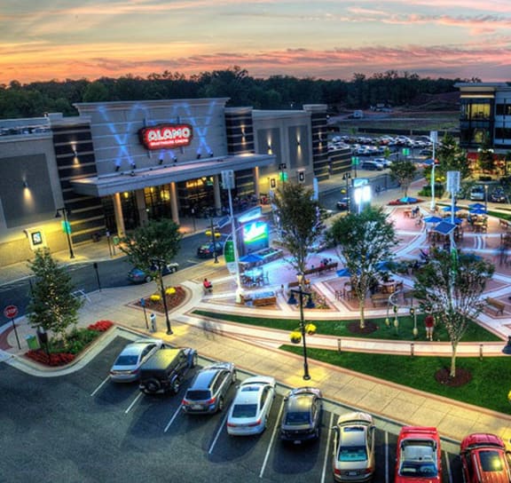 an aerial view of a parking lot at dusk at Vyne One Loudoun, Ashburn, 20147
