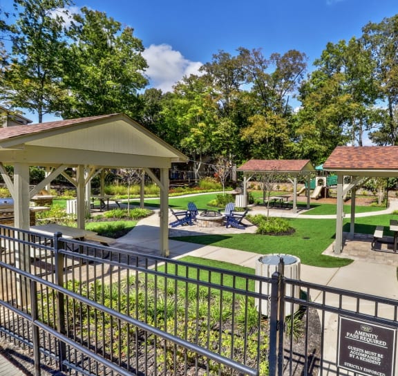 Courtyard with Benches and Gazebos at Seven Pines Apartments in Alpharetta, GA 30022