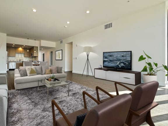 a living room with a couch and a television