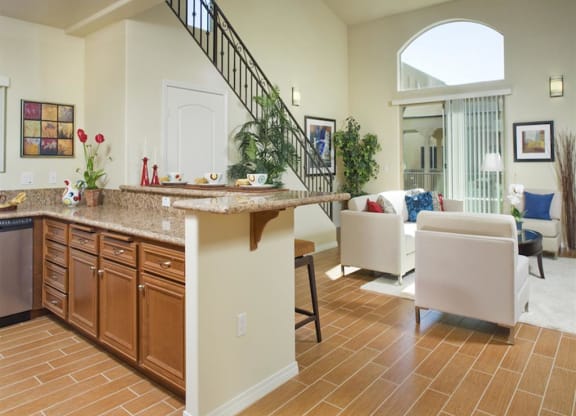 Spacious Living Room With Plank Flooring at The Verandas, California, 91304