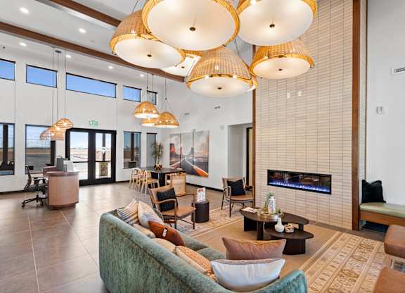 A living room with a fireplace and a couch.