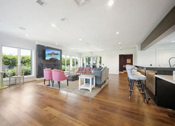 a living room with a kitchen and a dining room at Park Kennedy, Washington, 20003
