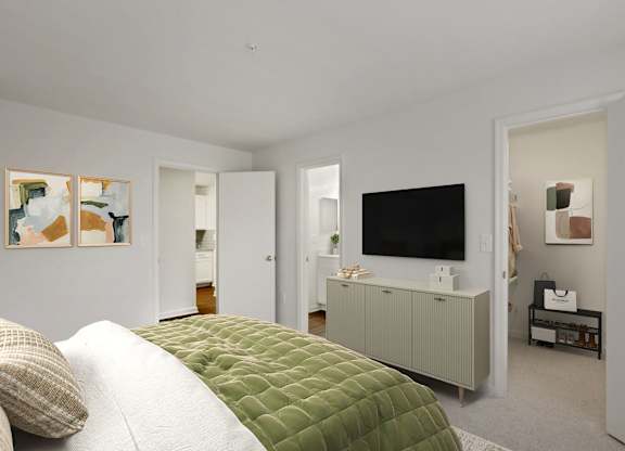 Bedroom with walk-in closet and bathroom at The Fields of Manassas in Lorton, VA