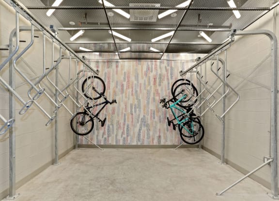 a large bike rack with two bikes on the wall at Vyne One Loudoun, Virginia, 20147