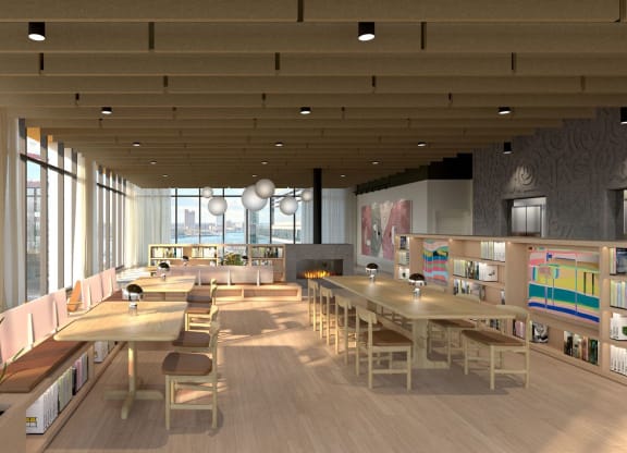 Workspaces in the Library at Allied Harbor Point, Baltimore